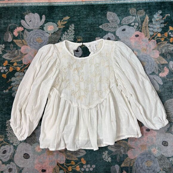 House of Harlow 1960 Blouse Small White Embroidered Floral Babydoll Peasant - Picture 3 of 15